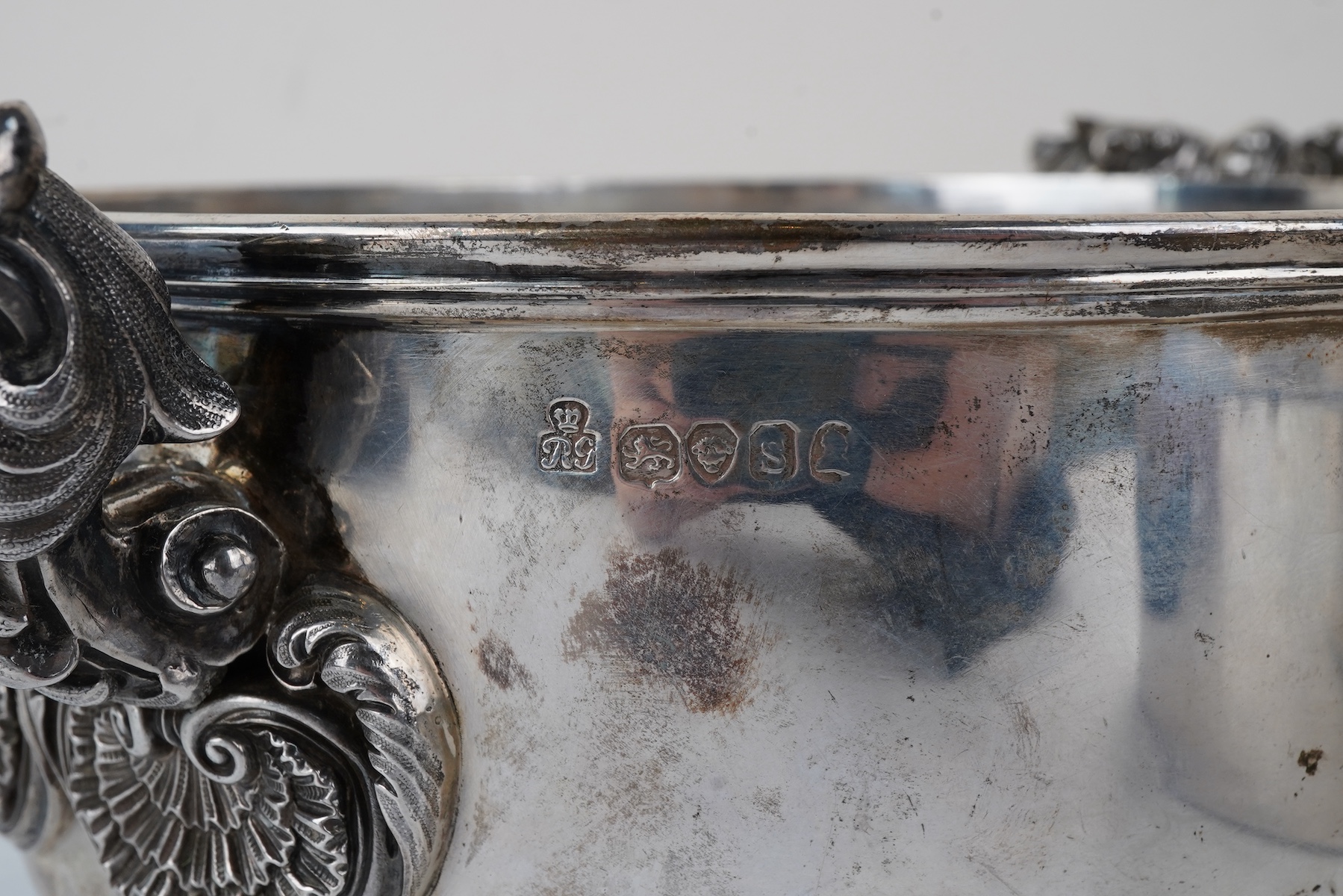A William IV silver two handled souffle dish with liner by Robert Garrard II